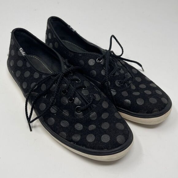 Keds Shoes Black on Black Polka Dot Casual Lace Up Flat Women’s Size 7 - Picture 1 of 9